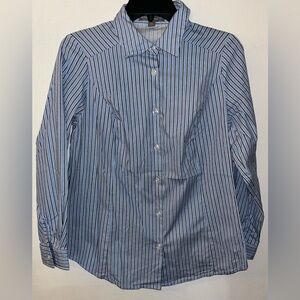 Jessica London Women’s Size 12 W  Button Up Shirt Long Sleeve Striped Blue White